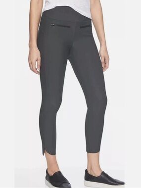 ATHLETA STELLAR CROP PANTS DARK GRAY RAW HEM Front Zip Pockets SZ MD